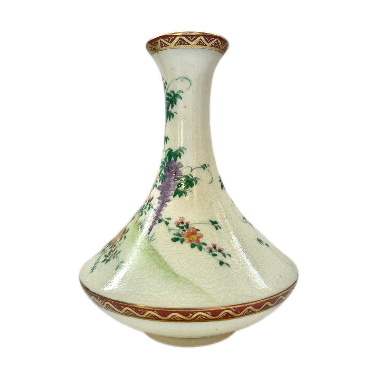 Vintage Japanese Satsuma vase handpainted with pheasant and wisteria motifs by Soko China of Kobe