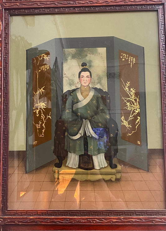 Rare Antique / Near Antique Late Qing to Early Republic Reverse Painted Ancestor Portrait on Timber Panel
