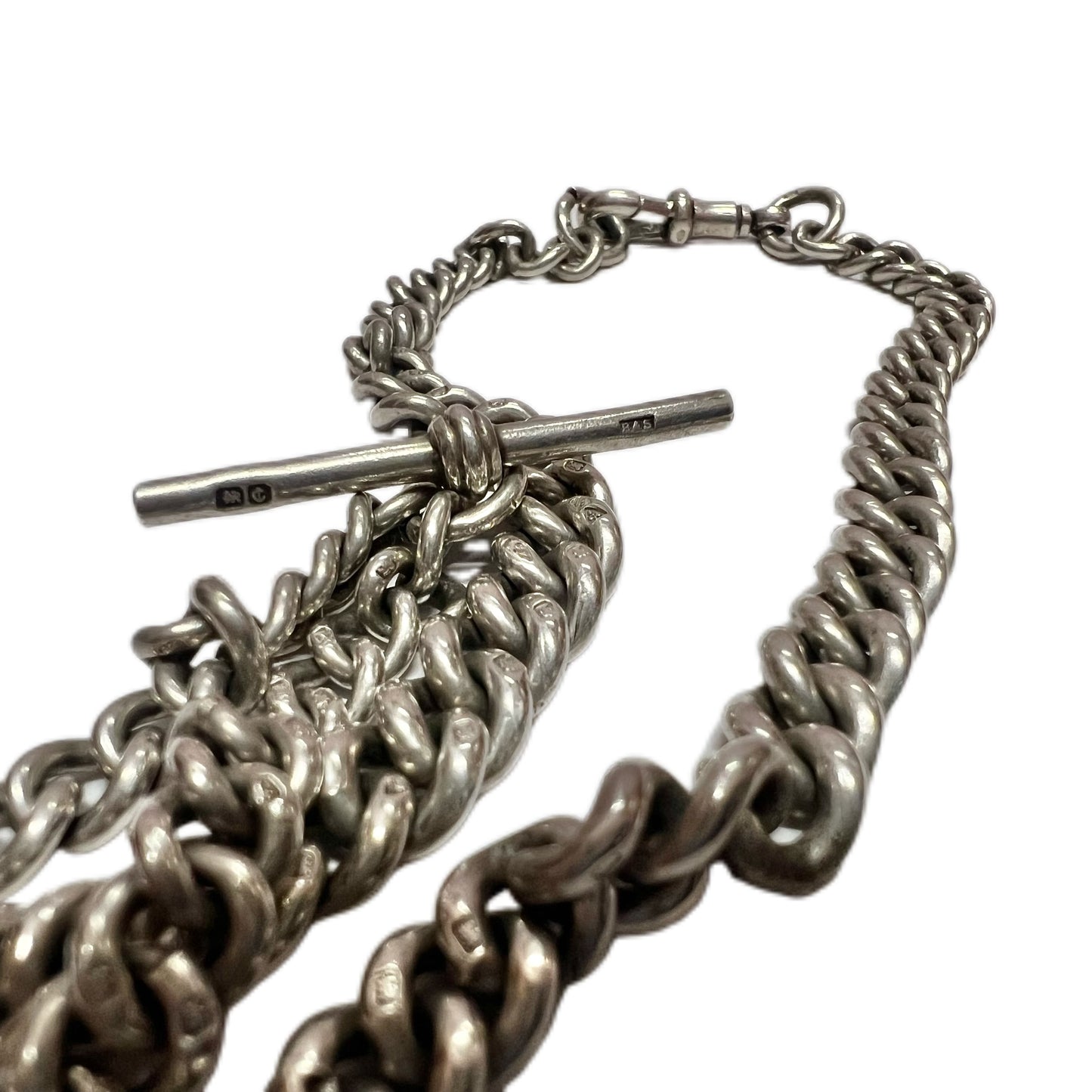 Near antique George V provincial silver Albert chain with dog clip