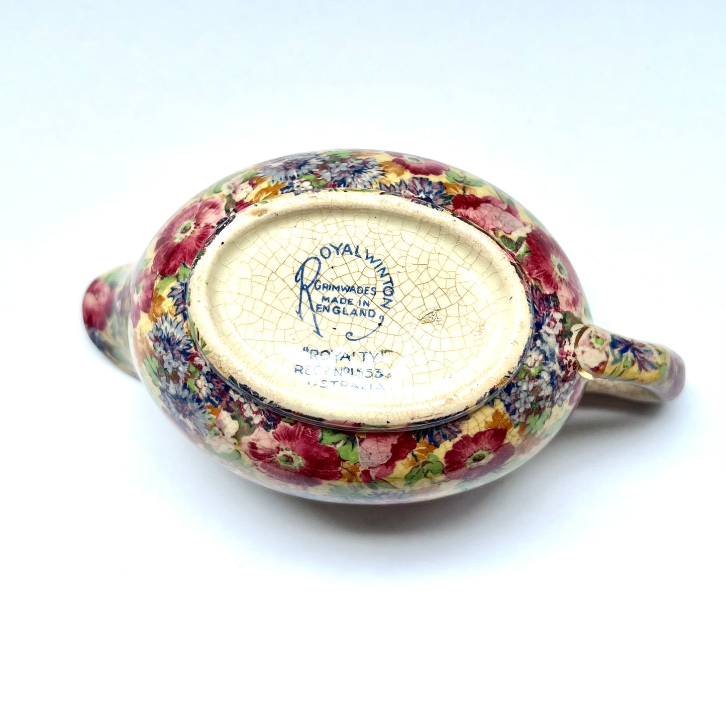 Salsera Royal Winton Grimwades Australia, década de 1930 a 1940, con estampado floral Royalty de chintz.