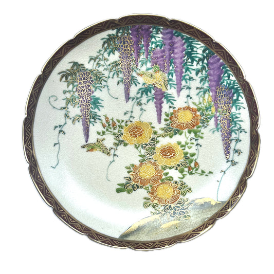 Early 20th century Satsuma Wisteria Flower plate by noted maker Koshida 越田, Taisho Period