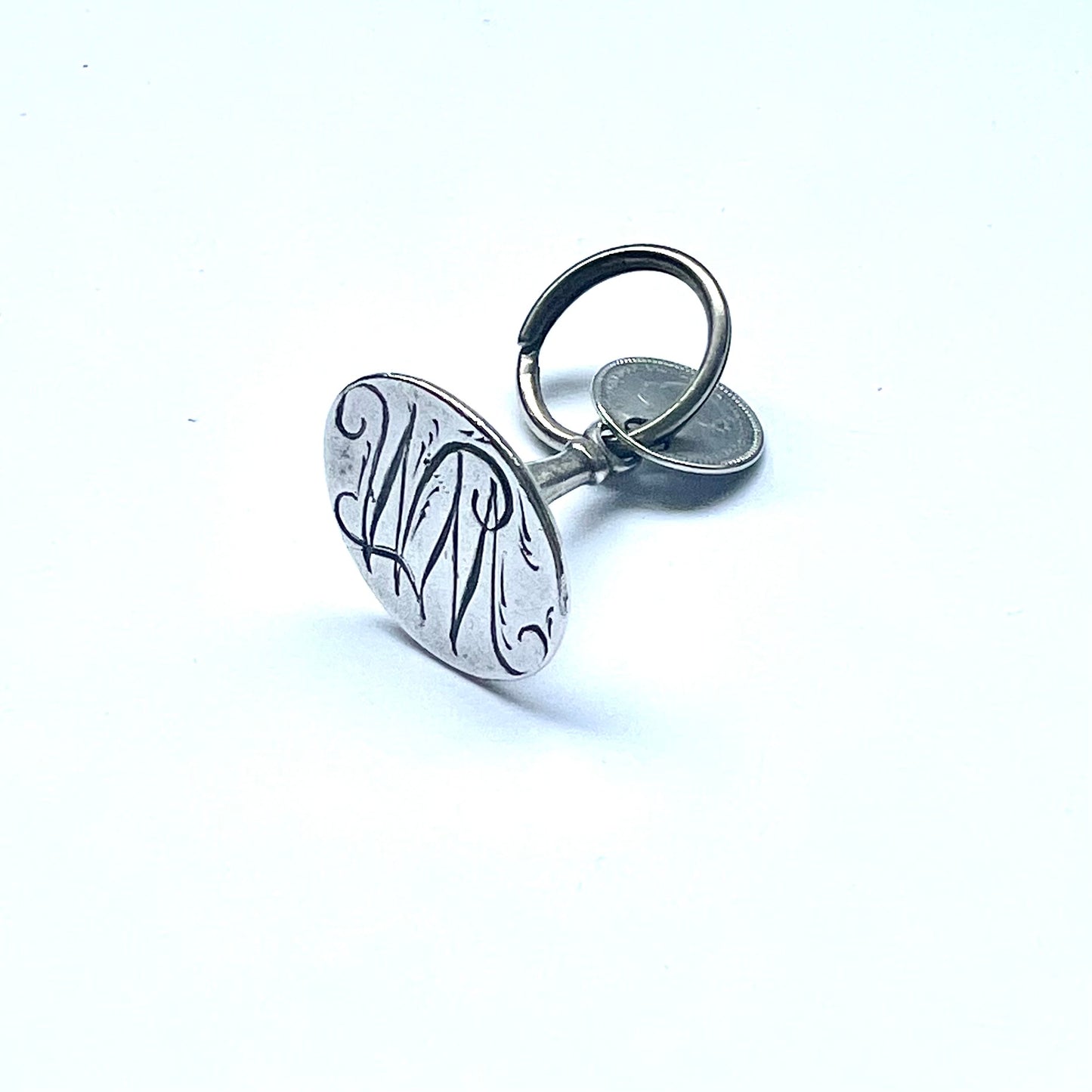 Antique English sterling silver seal fob circa first half of 19th century with sterling silver 1845 penny charm