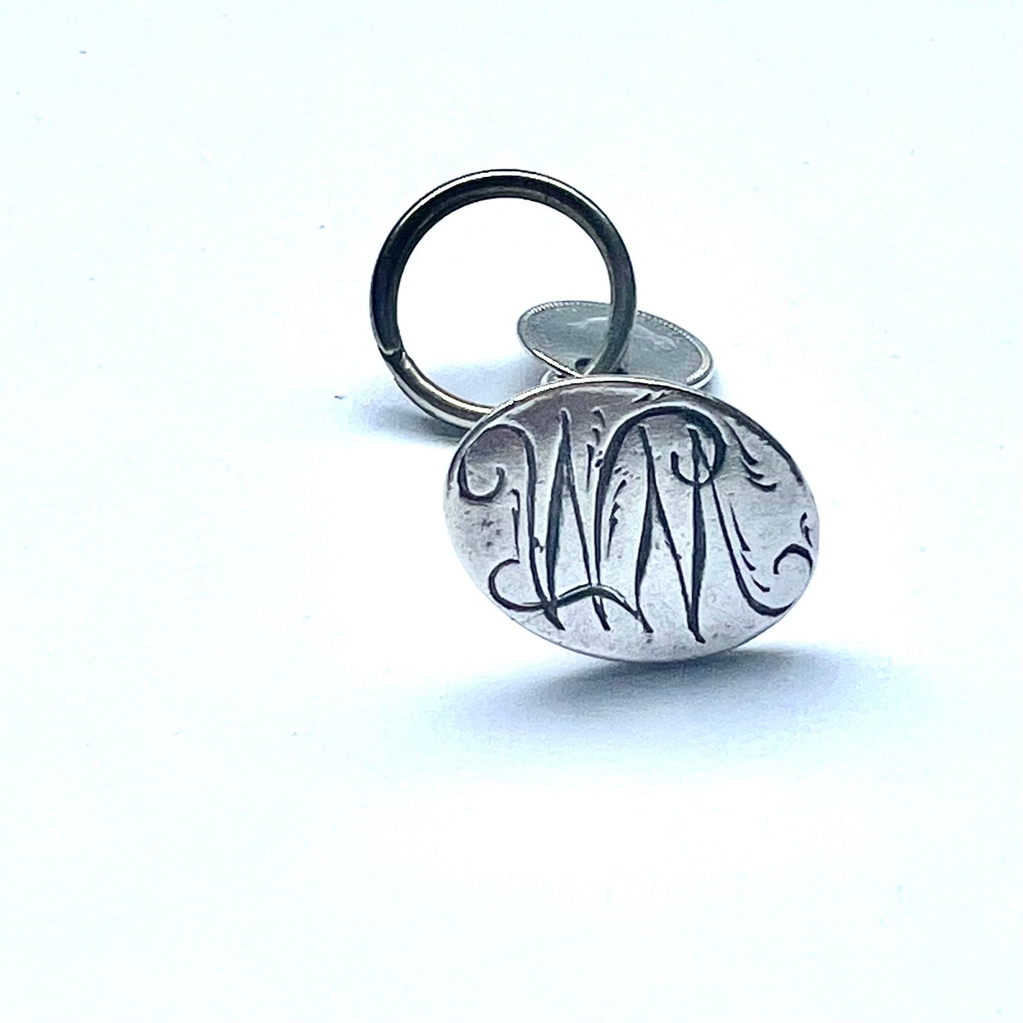 Antique English sterling silver seal fob circa first half of 19th century with sterling silver 1845 penny charm