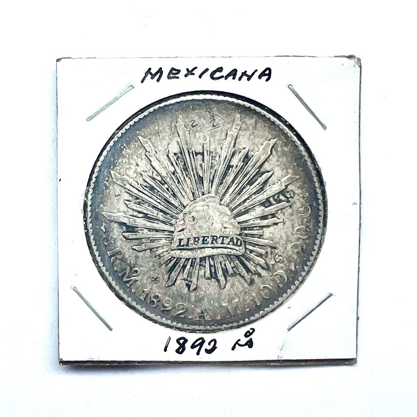 Moneda antigua china de 8 reales de plata de la República Mexicana con gorra Libertad y rayos, Casa de la Moneda de la Ciudad de México, circa 1892