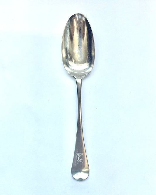 George II crested sterling silver tablespoon, with marks for Samuel Holmes, London, 1747