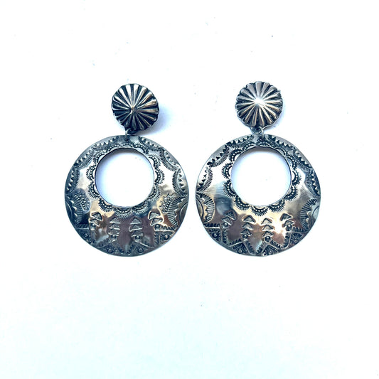 Large vintage Navajo Southwestern sterling silver earrings signed by Vincent Joe Platero