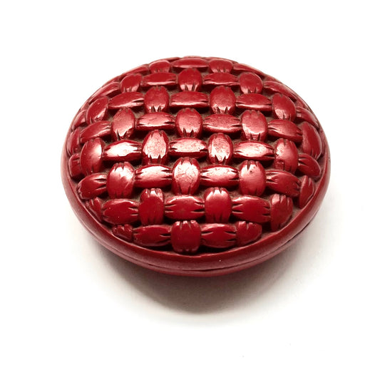 Antique Japanese Meiji Period cinnabar lacquer box, carved with knot pattern