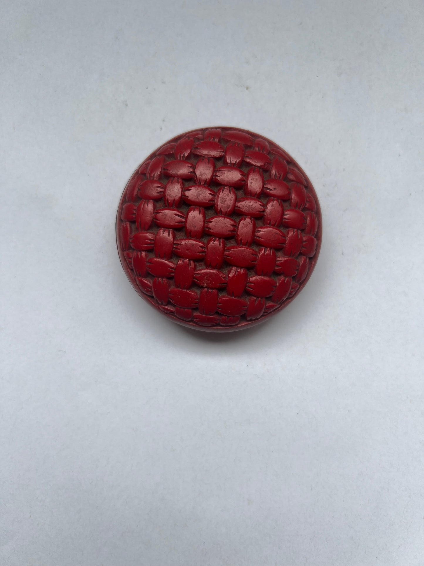 Antique Japanese Meiji Period cinnabar lacquer box, carved with knot pattern