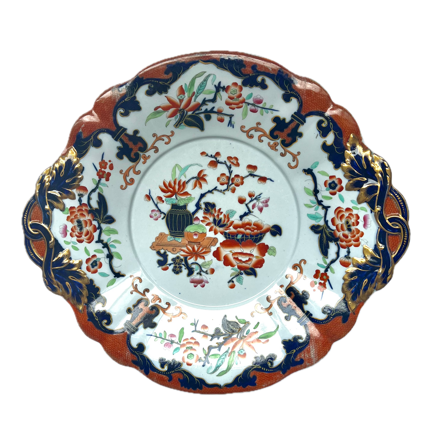 Bandeja victoriana antigua de Minton & Boyle, circa 1836 a 1841, con paleta Imari.