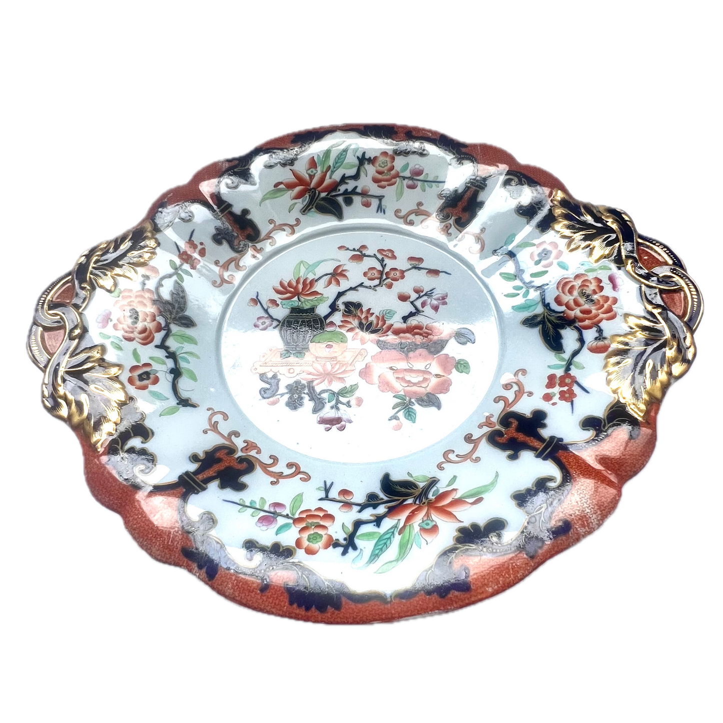 Bandeja victoriana antigua de Minton & Boyle, circa 1836 a 1841, con paleta Imari.
