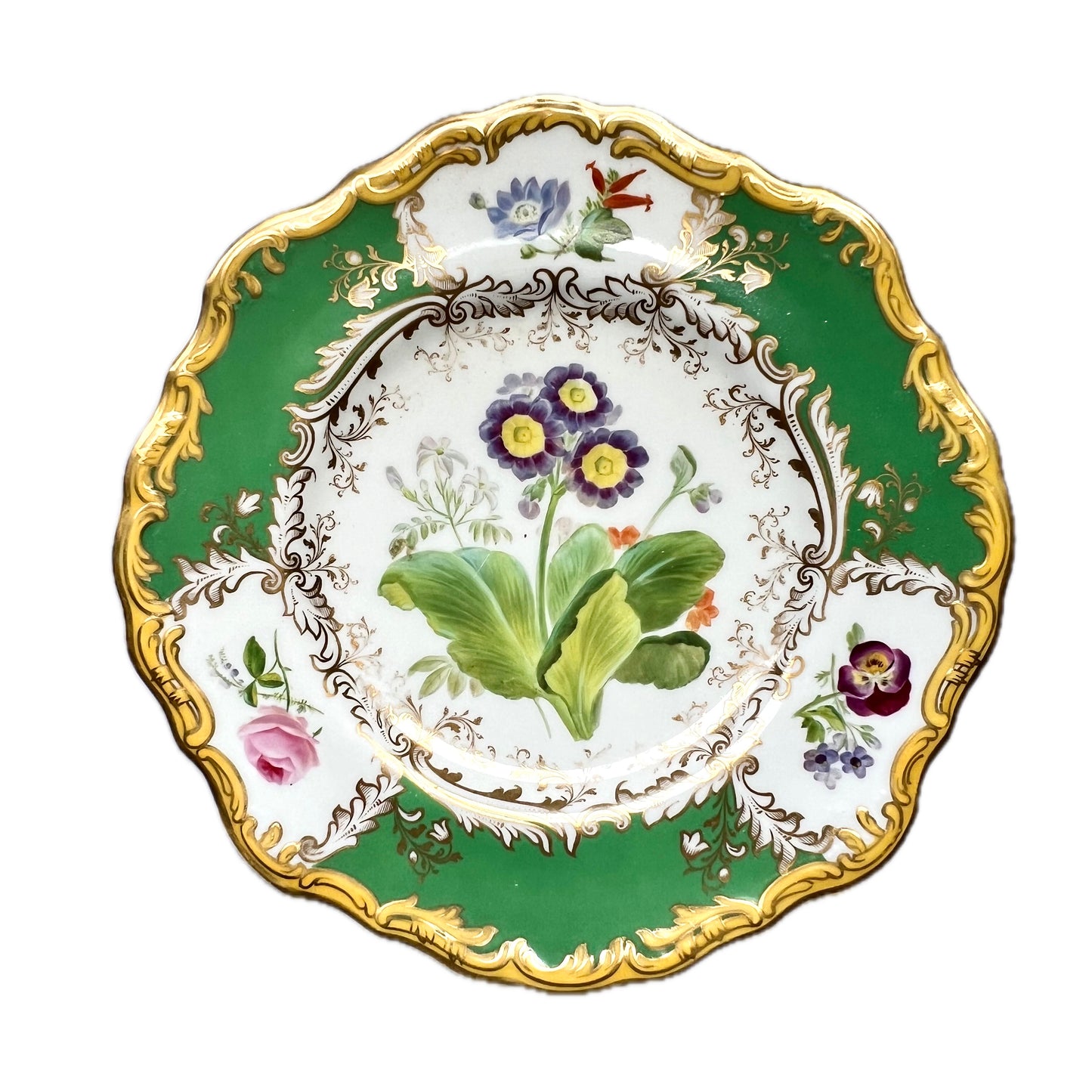 Plato de porcelana Copeland pintado a mano de finales del siglo XIX, realizado al estilo Rockingham.