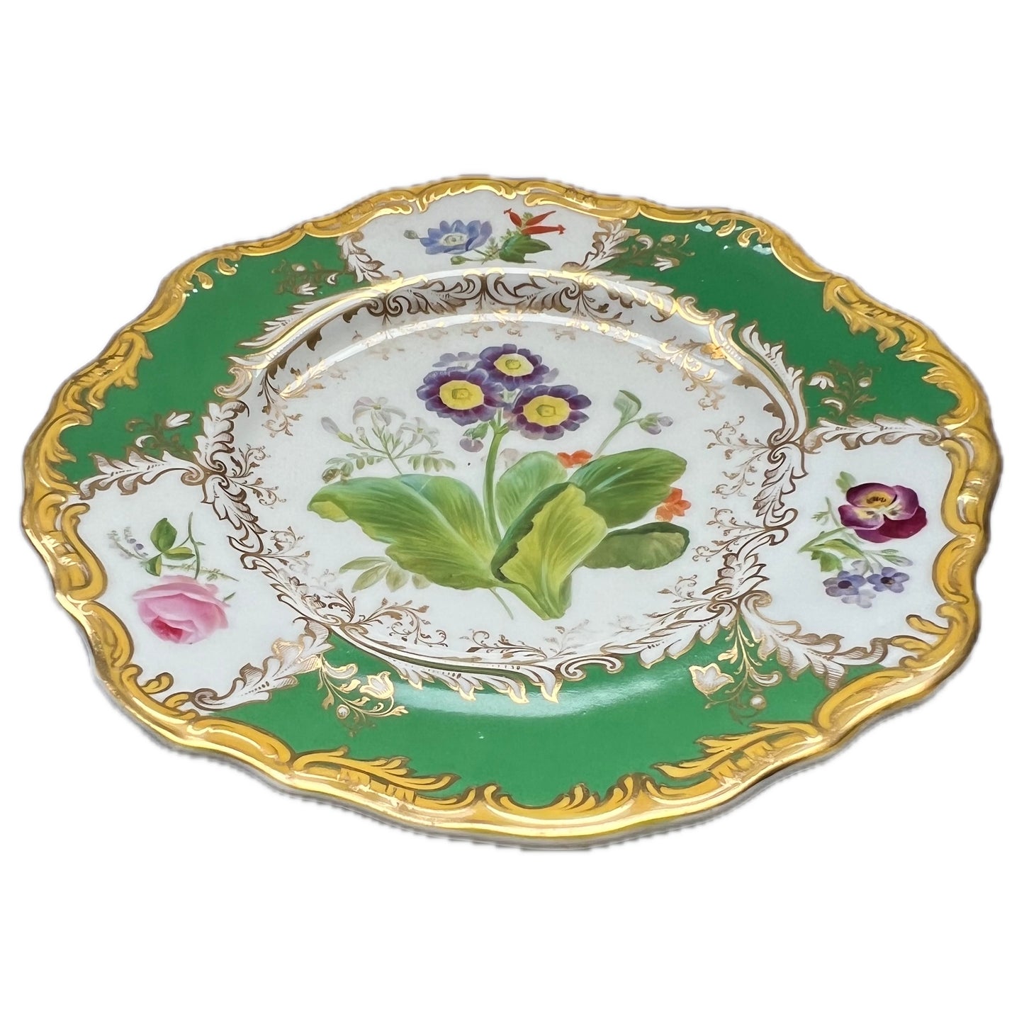 Plato de porcelana Copeland pintado a mano de finales del siglo XIX, realizado al estilo Rockingham.