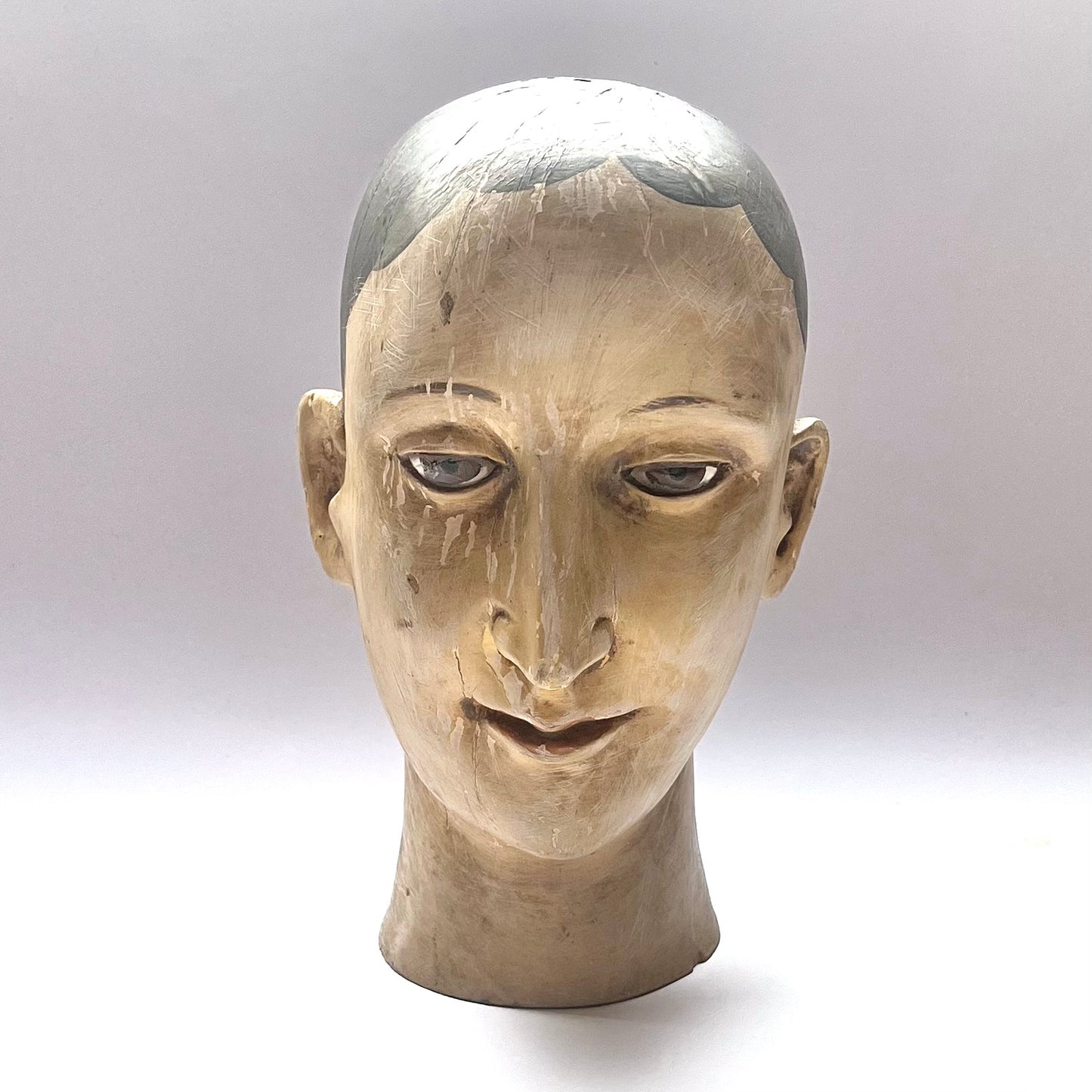 Very finely carved antique European wooden Santos head depicting the Madonna, circa 1840s to 1890s