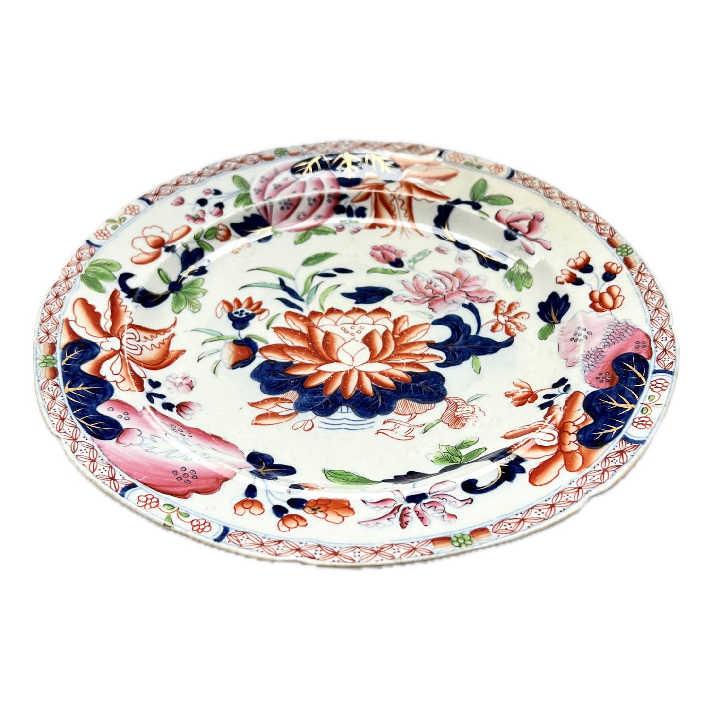 William IV period Hicks and Meigh Ironstone plate, hand-painted in the Water Lily pattern #5, circa 1830.