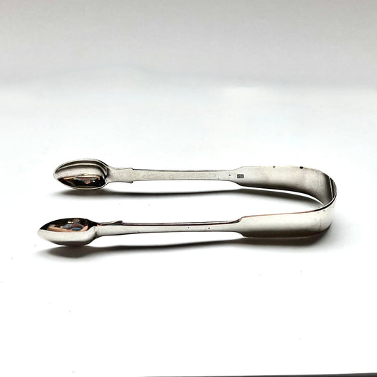 Antique pair of William IV sterling silver sugar  tongs, with marks for John, Henry & Charles Lias, London 1830