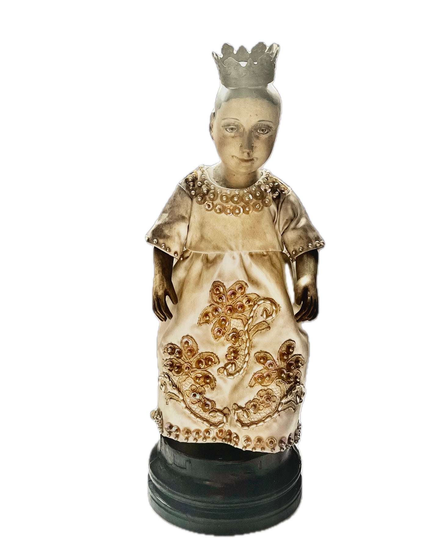 19 世纪中后期菲律宾古董木雕,玻璃眼,描绘圣婴或圣婴耶稣