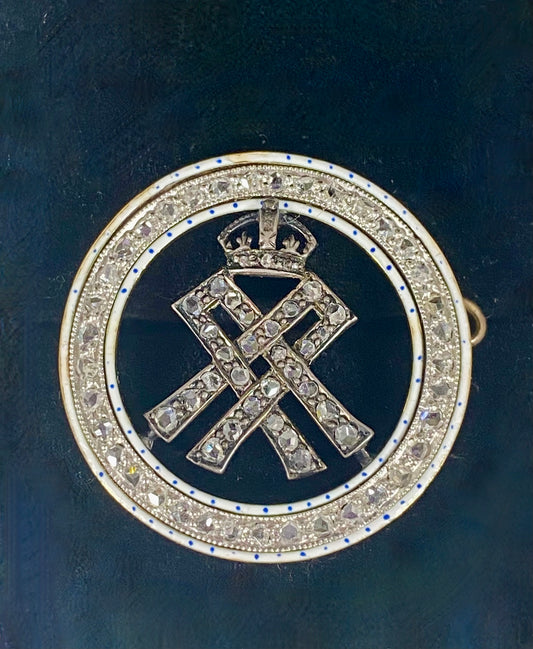 Antique English Royal Presentation Brooch with Provenance, Enamel w Rose Cut Diamonds, Queen Alexandra Wife of Edward II