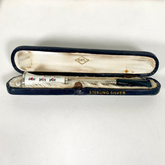 Austrian Art Deco sterling silver and guilloche enamel cigarette holder
