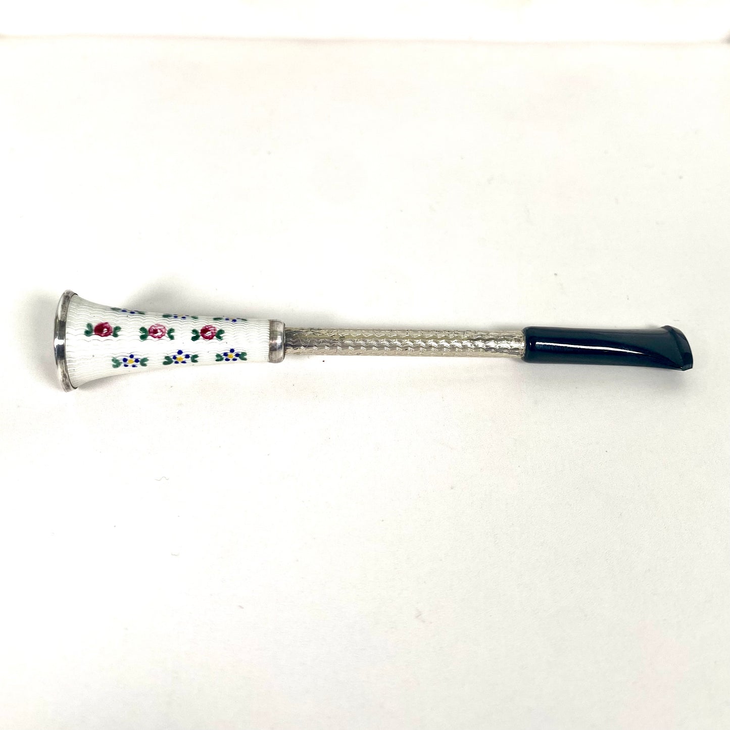 Austrian Art Deco sterling silver and guilloche enamel cigarette holder