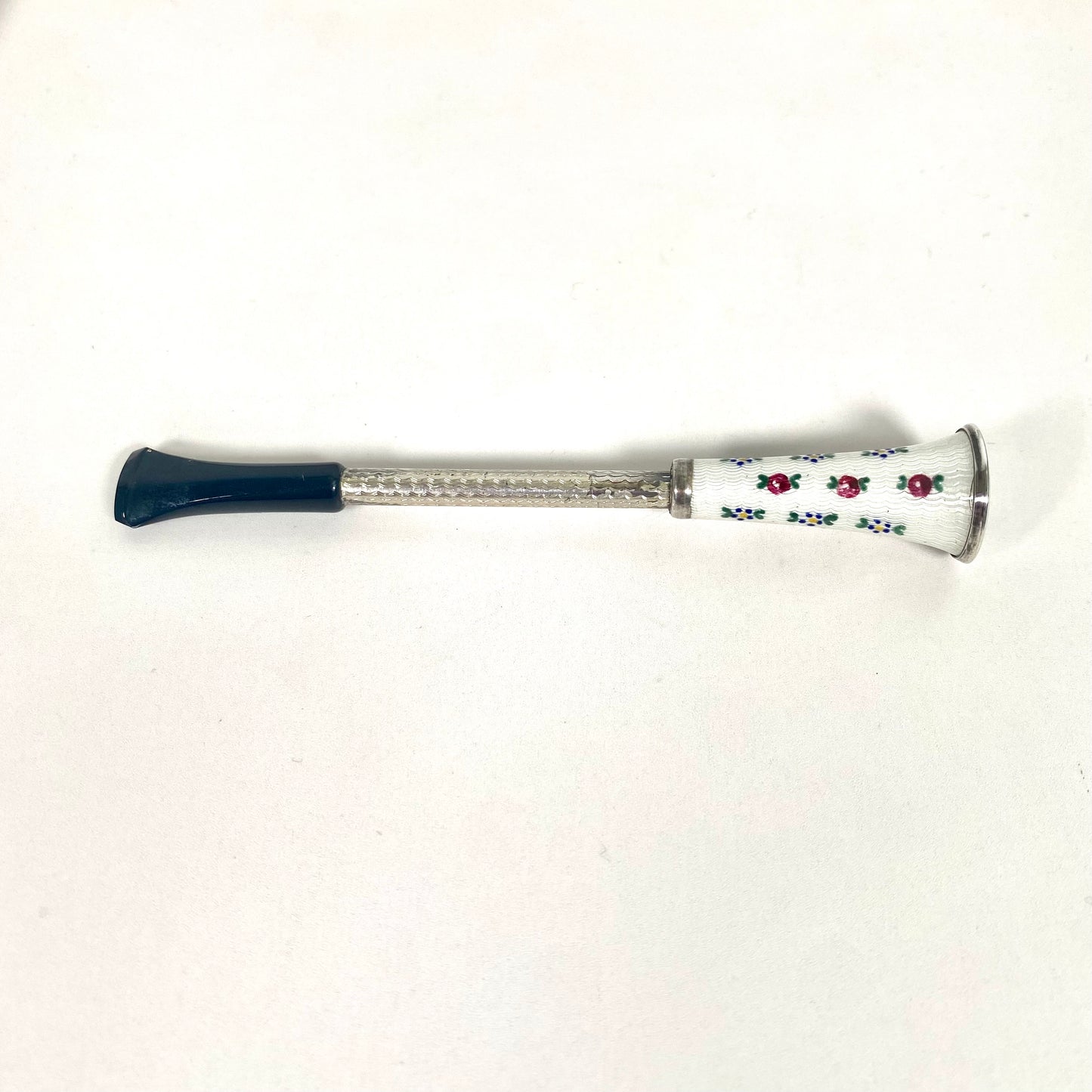 Austrian Art Deco sterling silver and guilloche enamel cigarette holder