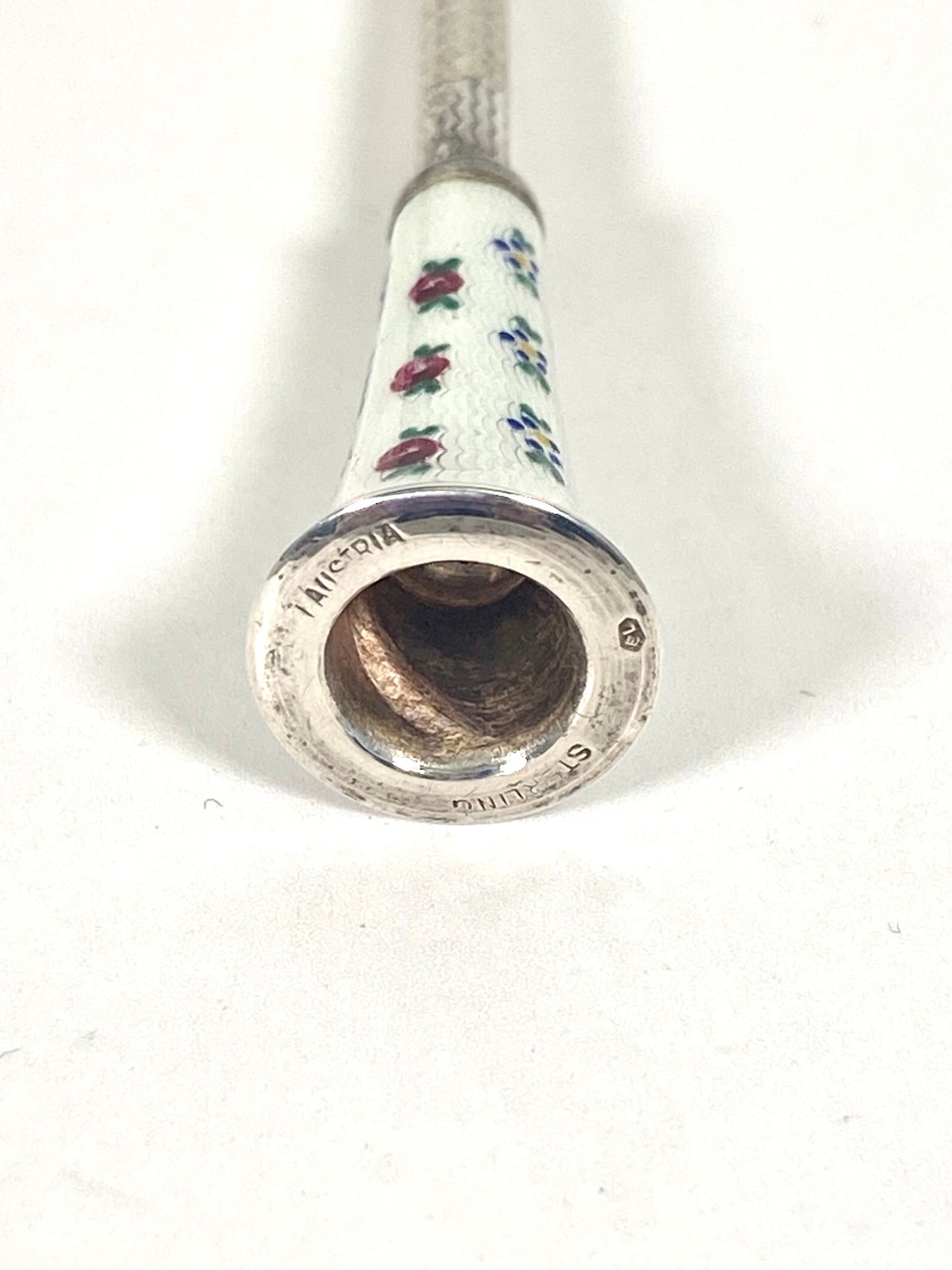 Austrian Art Deco sterling silver and guilloche enamel cigarette holder