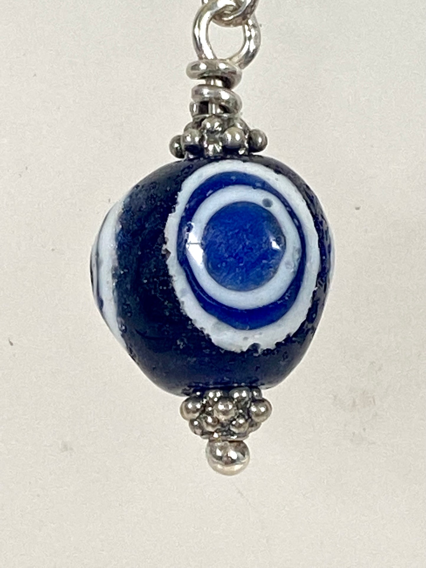 Ancient / Antique Javanese Trade Beads- Millefiori Eye Bead Earrings circa 10th to 14th century set in Sterling Silver