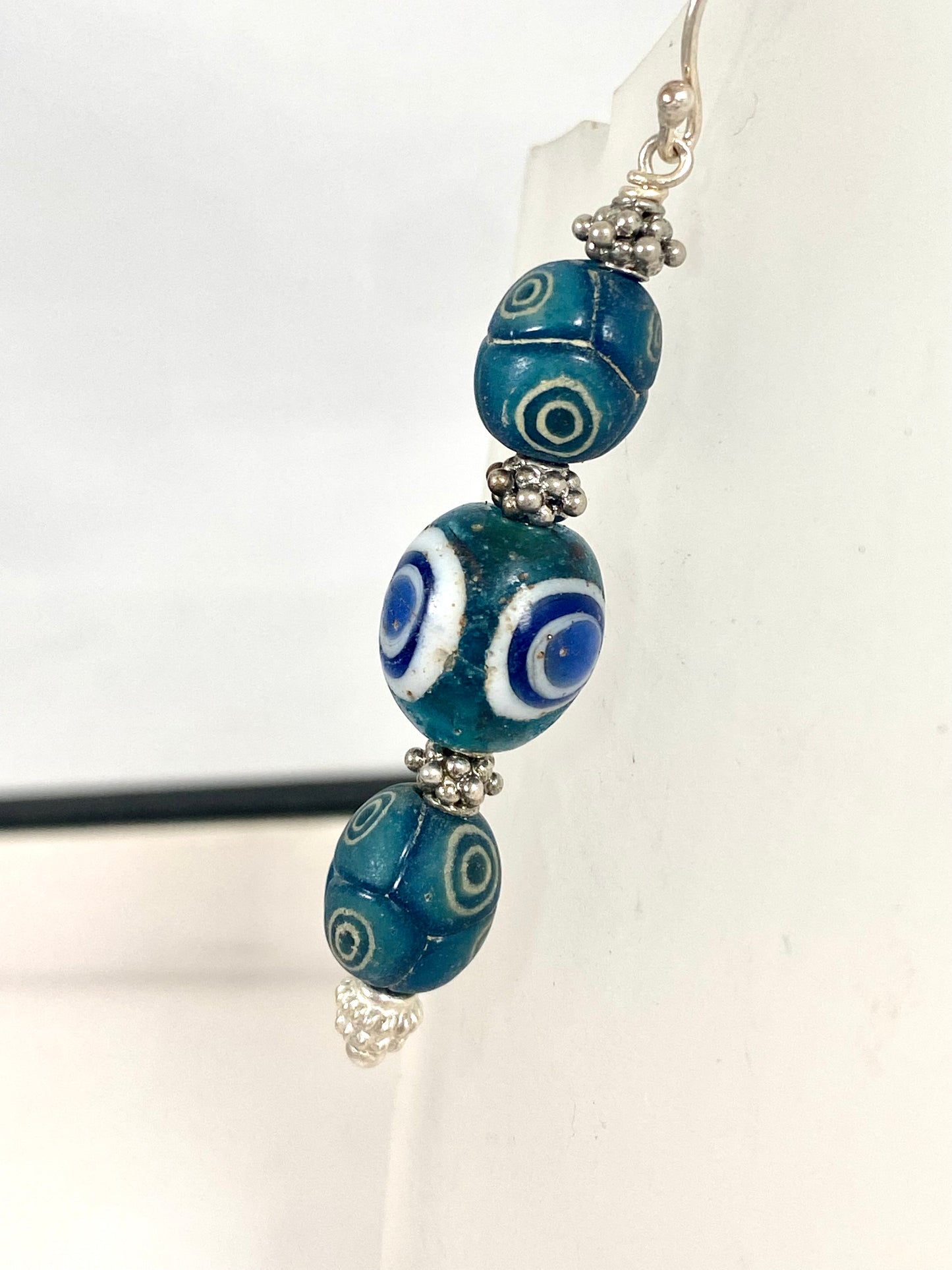 Ancient Javanese Trade Beads- Turquoise Millefiori Eye Bead Earrings circa 3rd century BC to 10th century AD