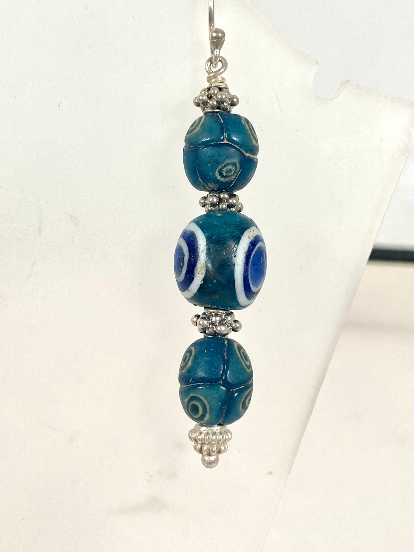 Ancient Javanese Trade Beads- Turquoise Millefiori Eye Bead Earrings circa 3rd century BC to 10th century AD