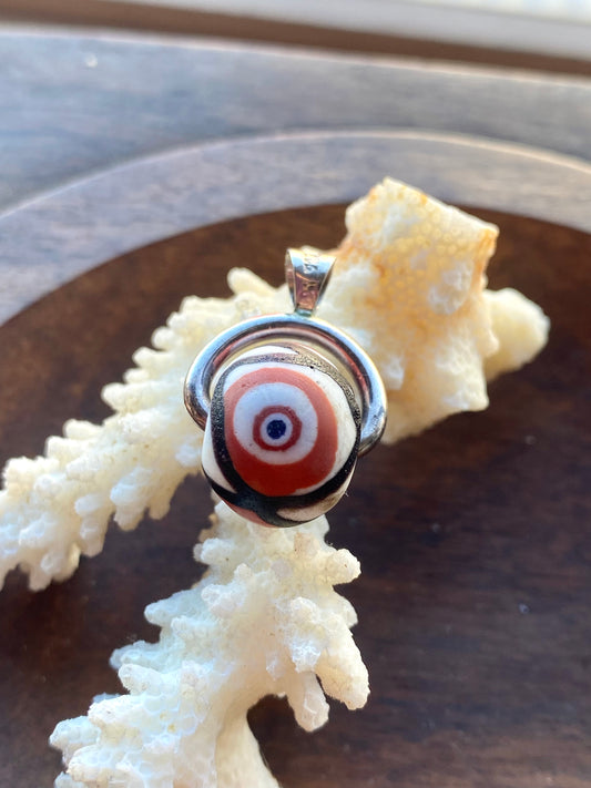 Cuentas de vidrio millefiori antiguas, cuentas de ojo estratificado javanés jatim, colgante giratorio