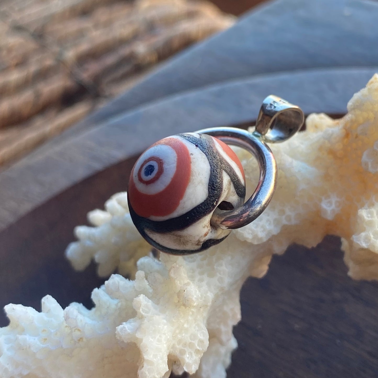 Cuentas de vidrio millefiori antiguas, cuentas de ojo estratificado javanés jatim, colgante giratorio