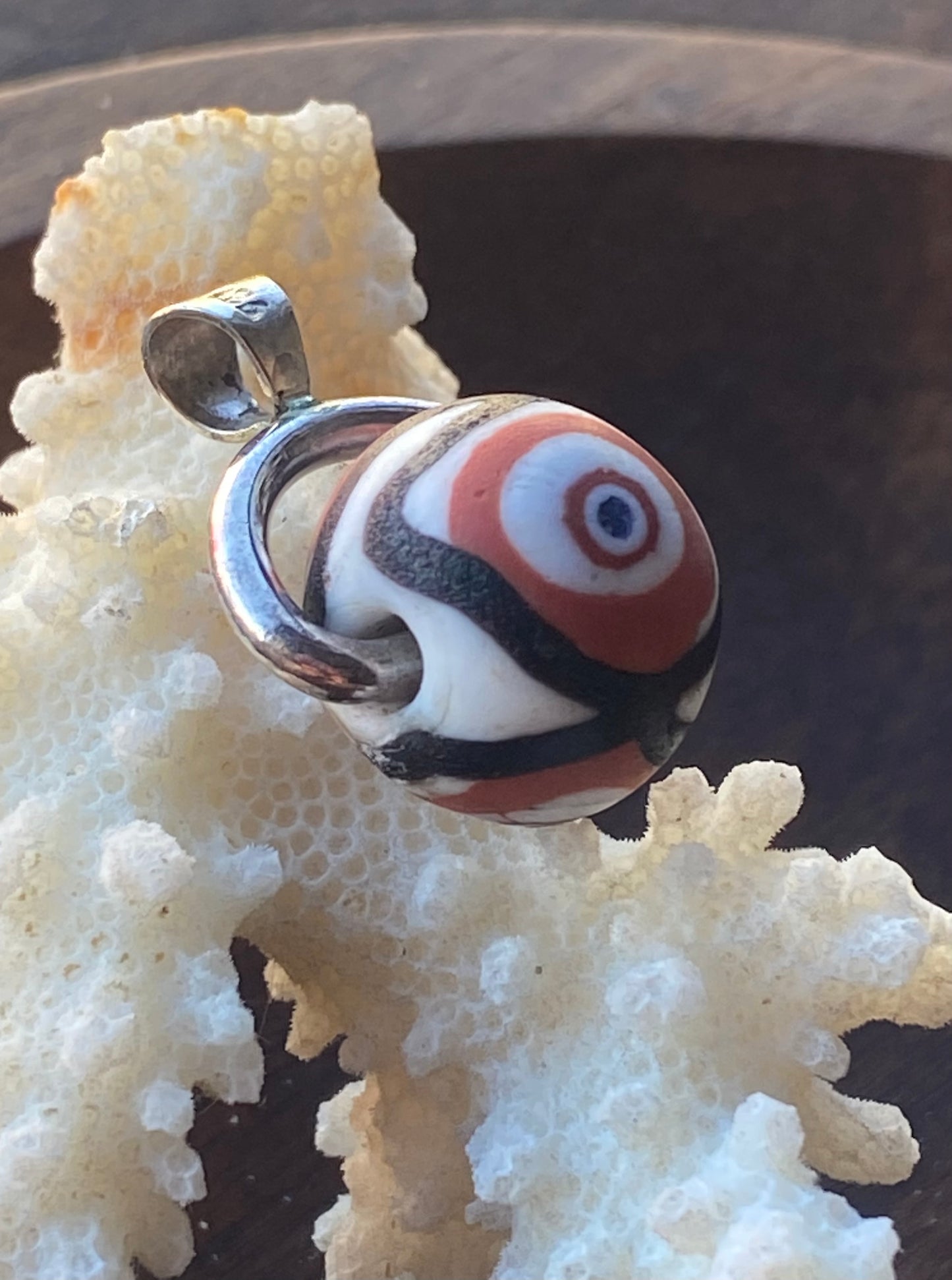 Cuentas de vidrio millefiori antiguas, cuentas de ojo estratificado javanés jatim, colgante giratorio