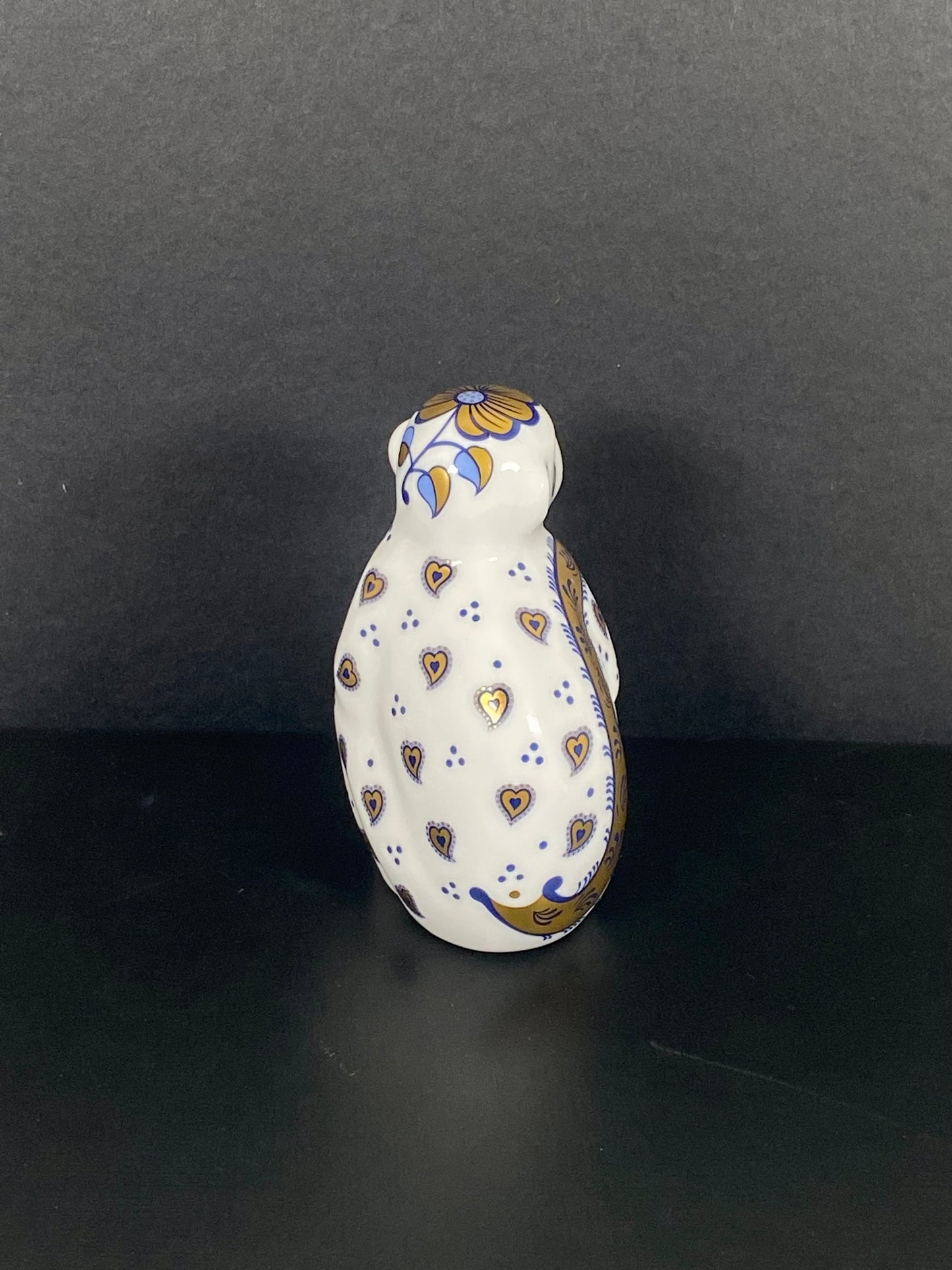 Vintage Royal Crown Derby Cobalt and Gilt Limited Edition Monkey Porcelain Paperweight or Figurine