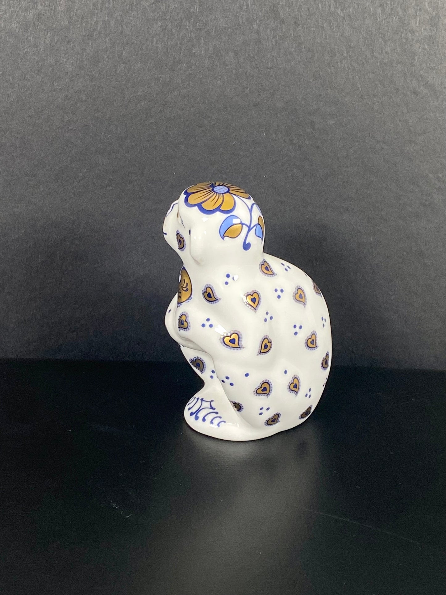 Vintage Royal Crown Derby Cobalt and Gilt Limited Edition Monkey Porcelain Paperweight or Figurine