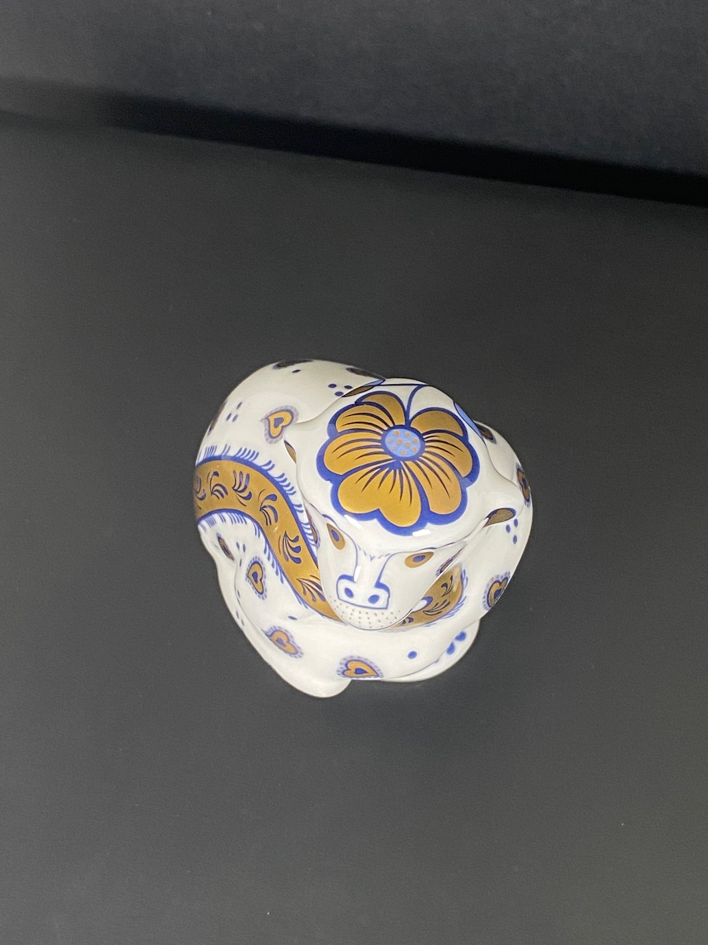 Vintage Royal Crown Derby Cobalt and Gilt Limited Edition Monkey Porcelain Paperweight or Figurine