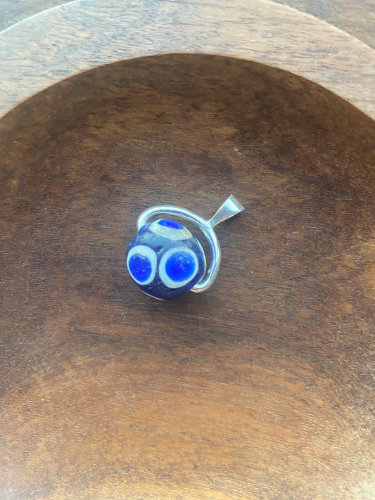 Antique / Ancient Millefiori Cobalt Glass Trade Bead, Stratified Eye Bead, Swivel Fob Pendant