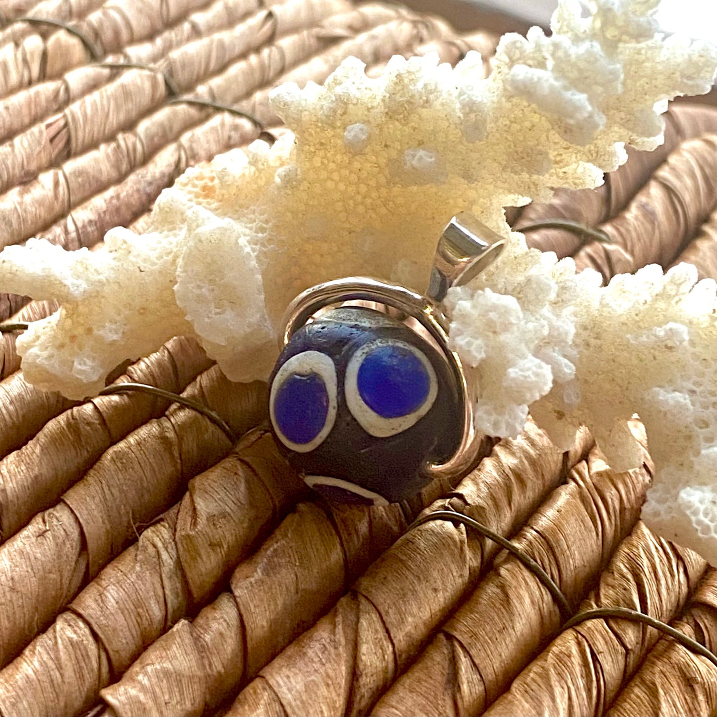 Cuentas de vidrio cobalto Millefiori antiguas, cuentas de ojo estratificado, colgante giratorio