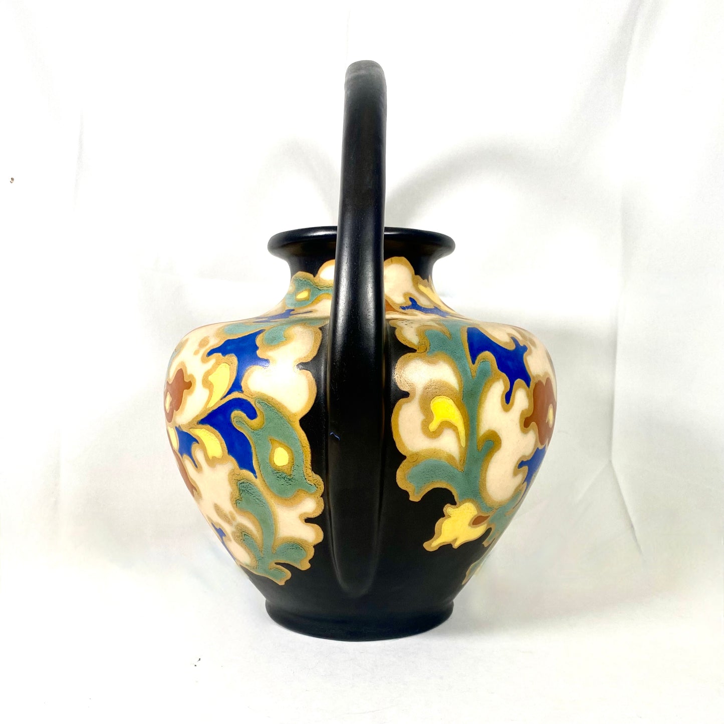 Rare Gouda Dutch Art Deco Pottery Arch-Handled Amphora Vase, Imbra Pattern c.1920s