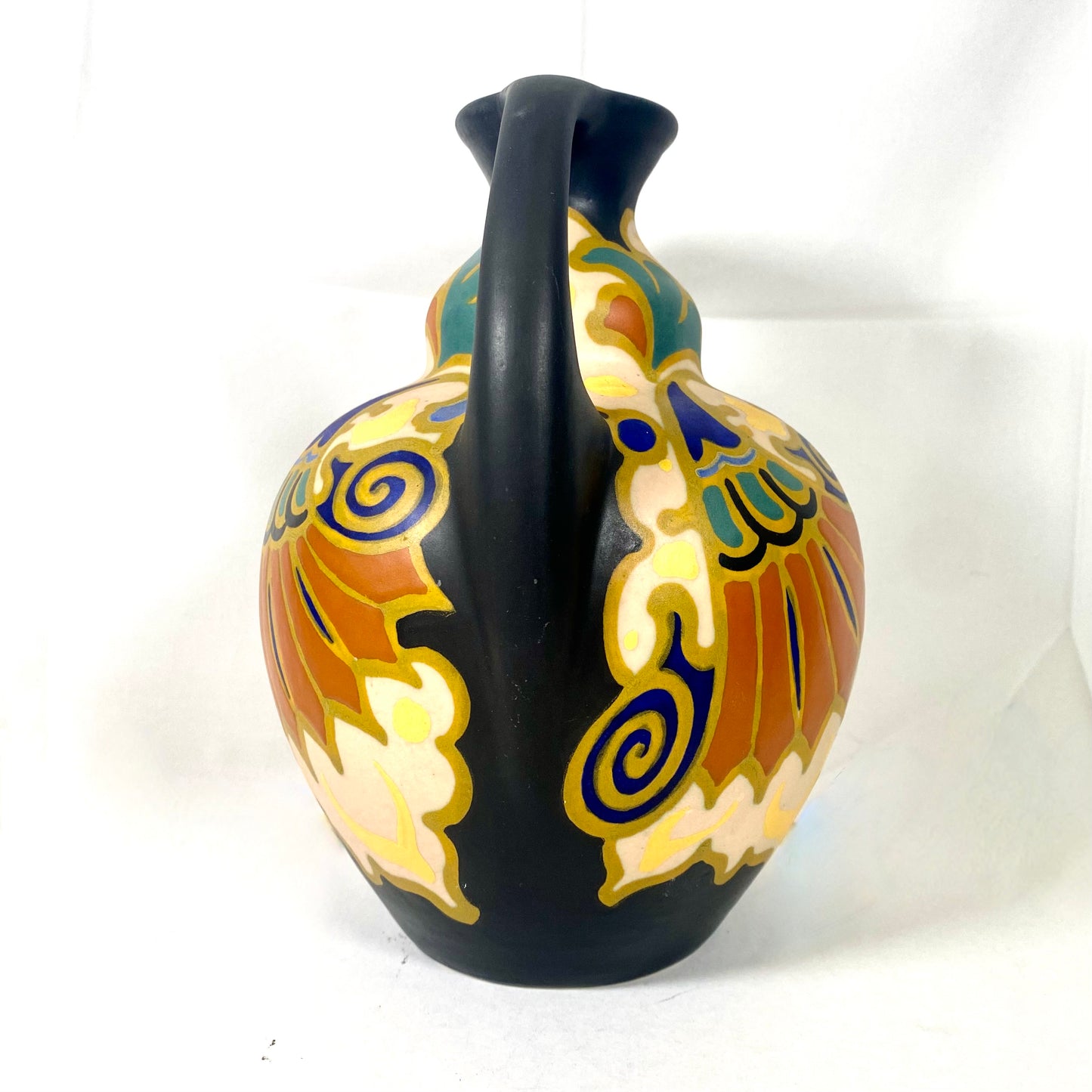 Rare Gouda Dutch Art Deco Pottery Twin-Handled Amphora Vase, Darla Pattern c.1920s