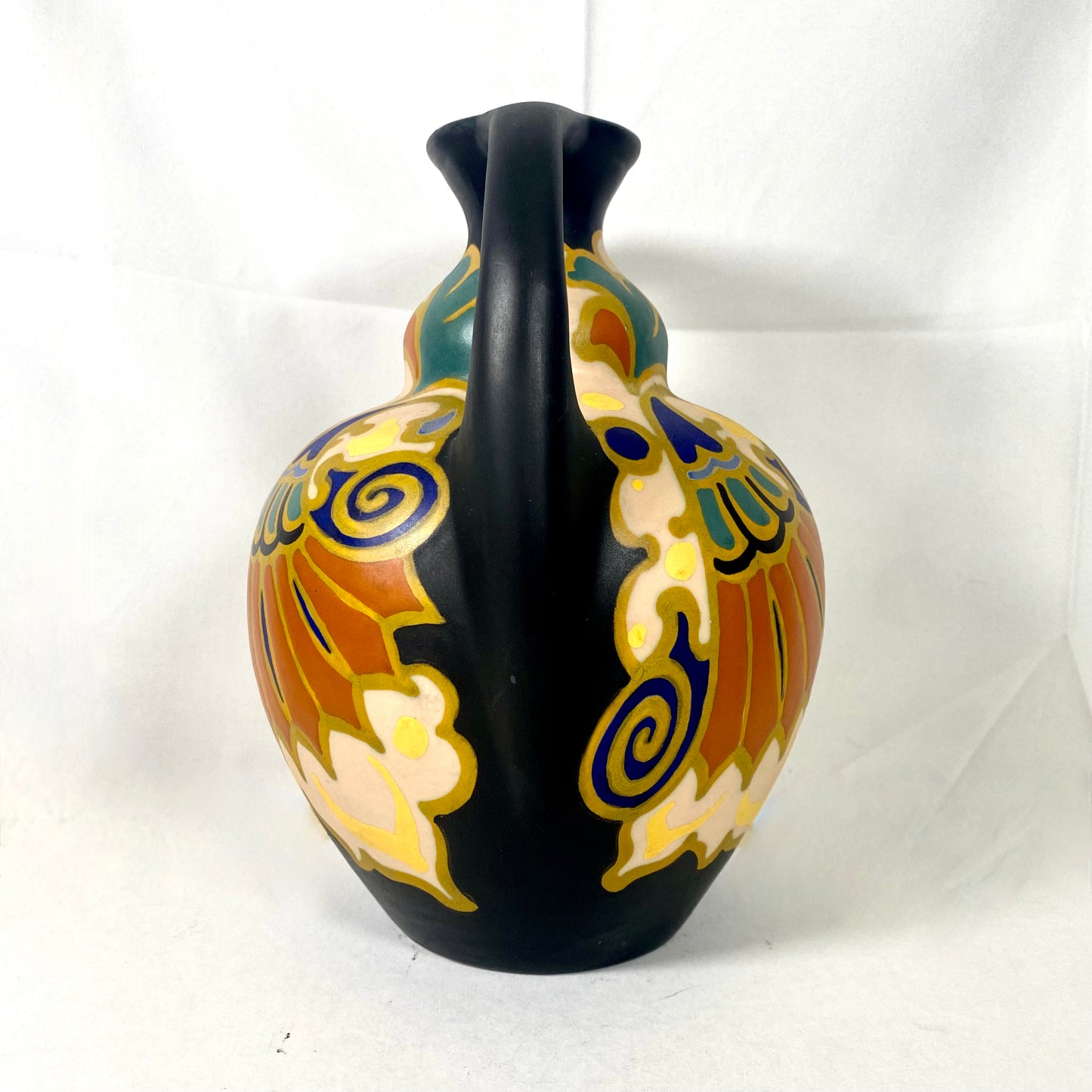 Rare Gouda Dutch Art Deco Pottery Twin-Handled Amphora Vase, Darla Pattern c.1920s