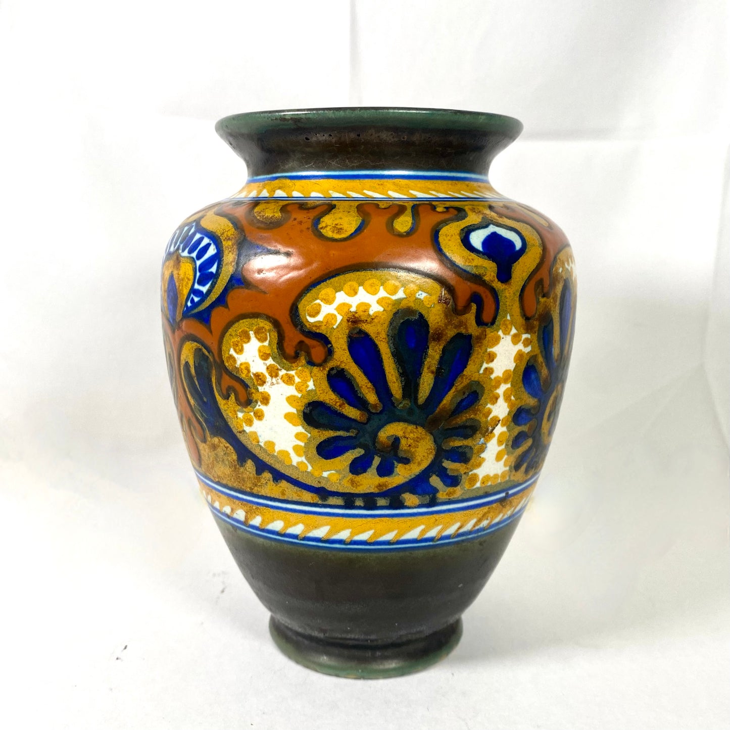 Antique Gouda Dutch Art Deco Pottery PZH Vase, Rhodian Pattern c.1920s