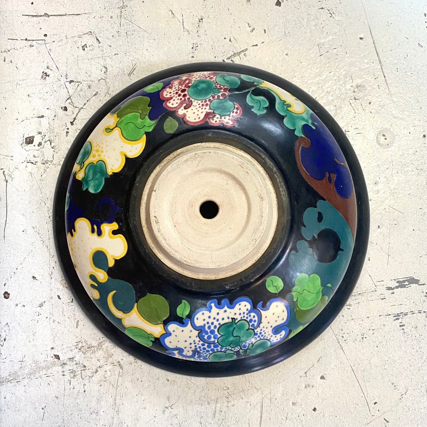 Rare Antique Gouda Ivora Dutch Art Deco Pottery Nova 30 Pattern Pedestal / Stand, Rare Bird Motif