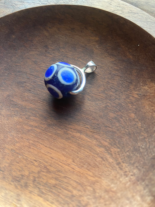 Ancient Millefiori Cobalt Glass Trade Bead, Stratified Eye Bead, Swivel Fob Pendant