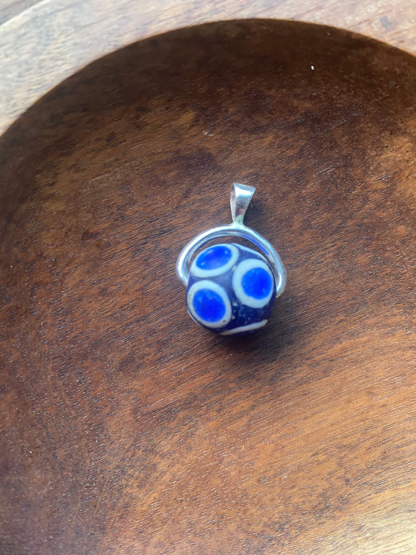 Ancient Millefiori Cobalt Glass Trade Bead, Stratified Eye Bead, Swivel Fob Pendant
