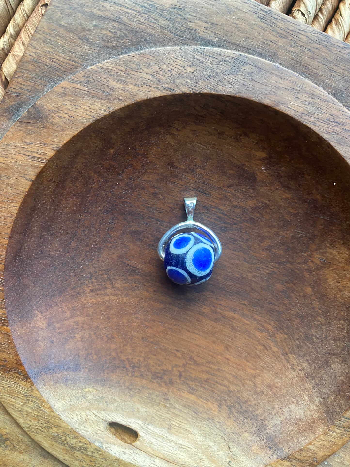 Ancient Millefiori Cobalt Glass Trade Bead, Stratified Eye Bead, Swivel Fob Pendant