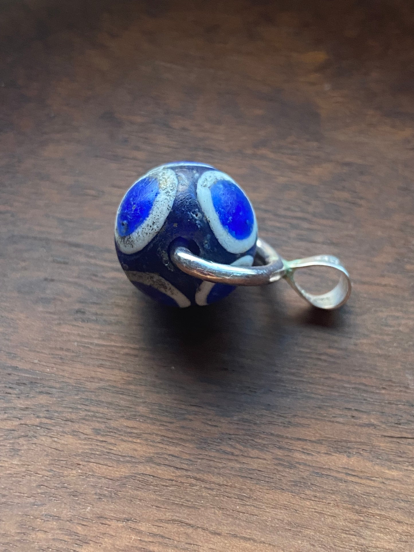 Ancient Millefiori Cobalt Glass Trade Bead, Stratified Eye Bead, Swivel Fob Pendant