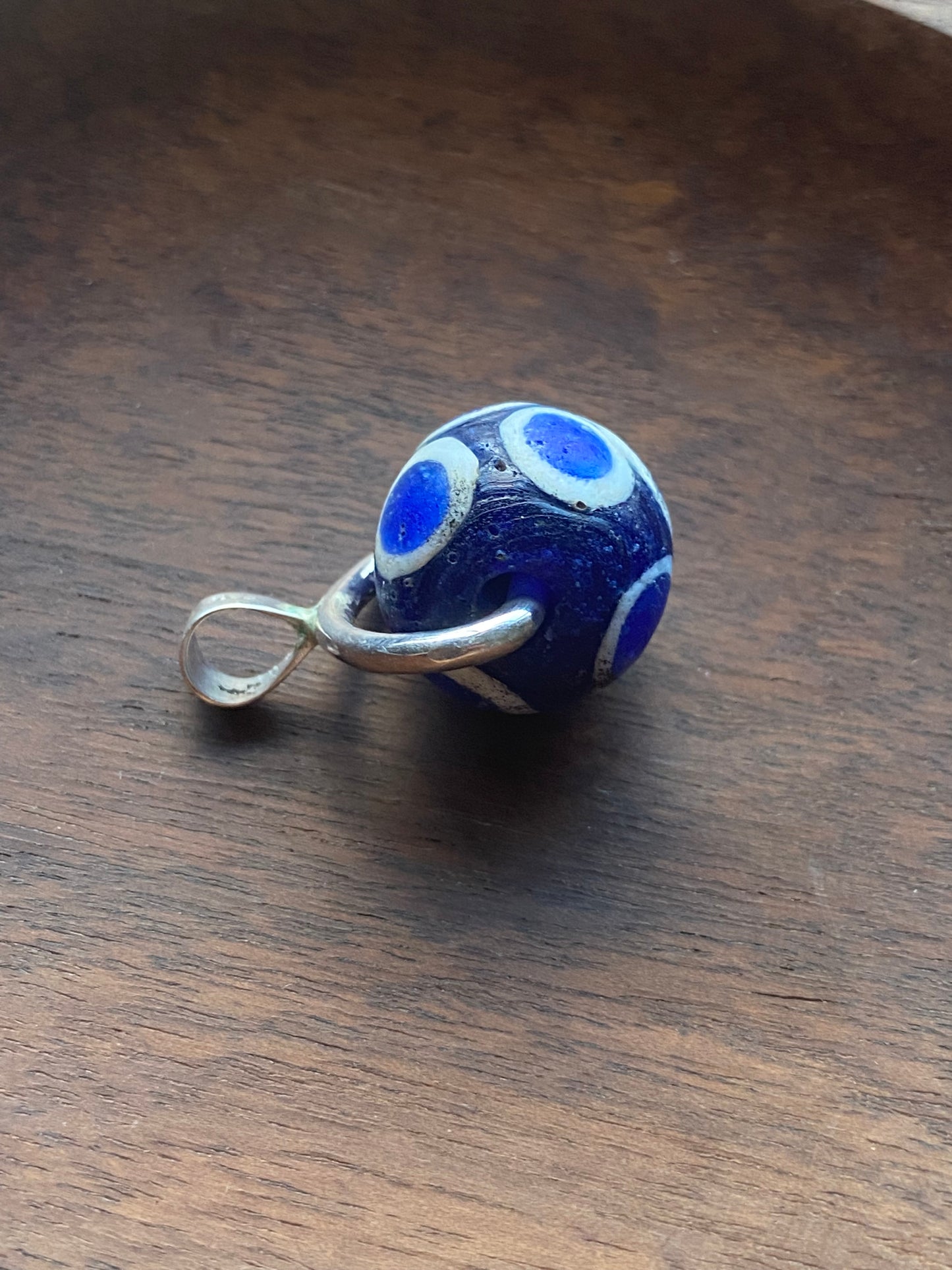 Ancient Millefiori Cobalt Glass Trade Bead, Stratified Eye Bead, Swivel Fob Pendant