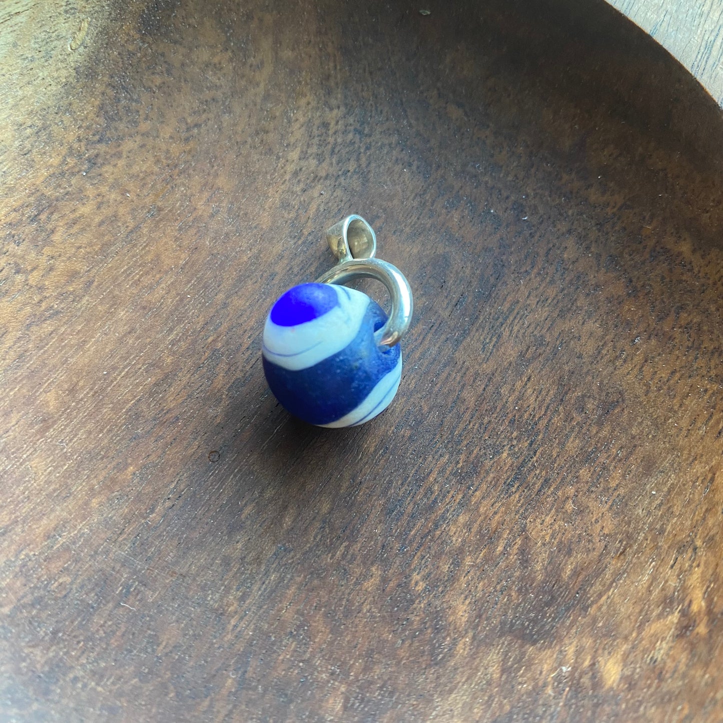 Ancient Millefiori Cobalt Glass Trade Bead, Javanese Jatim Eye Bead, Swivel Fob Pendant