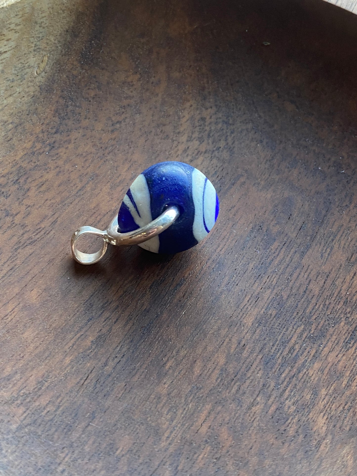 Ancient Millefiori Cobalt Glass Trade Bead, Javanese Jatim Eye Bead, Swivel Fob Pendant