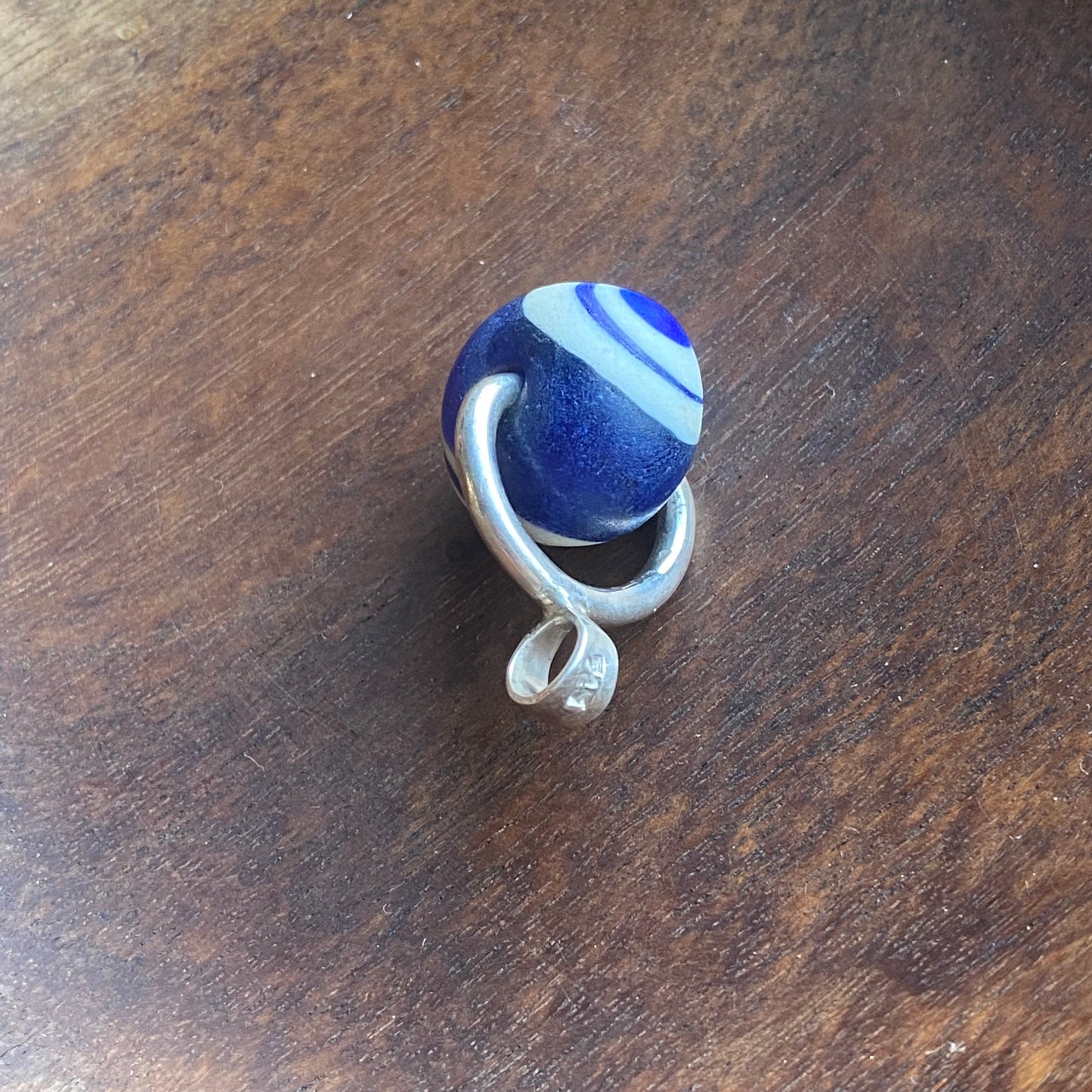 Ancient Millefiori Cobalt Glass Trade Bead, Javanese Jatim Eye Bead, Swivel Fob Pendant
