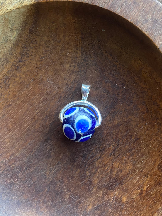 Cuentas antiguas de vidrio cobalto Millefiori, cuentas de ojo de jatim estratificadas, colgante giratorio